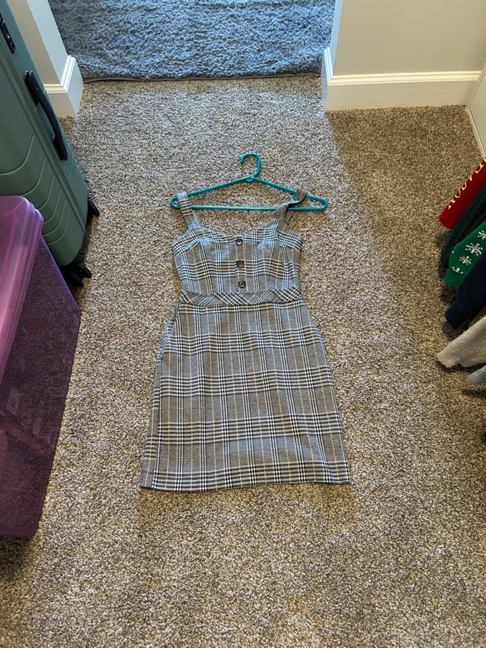 Abercrombie & Fitch Gray Plaid Button-Front Midi Dress
